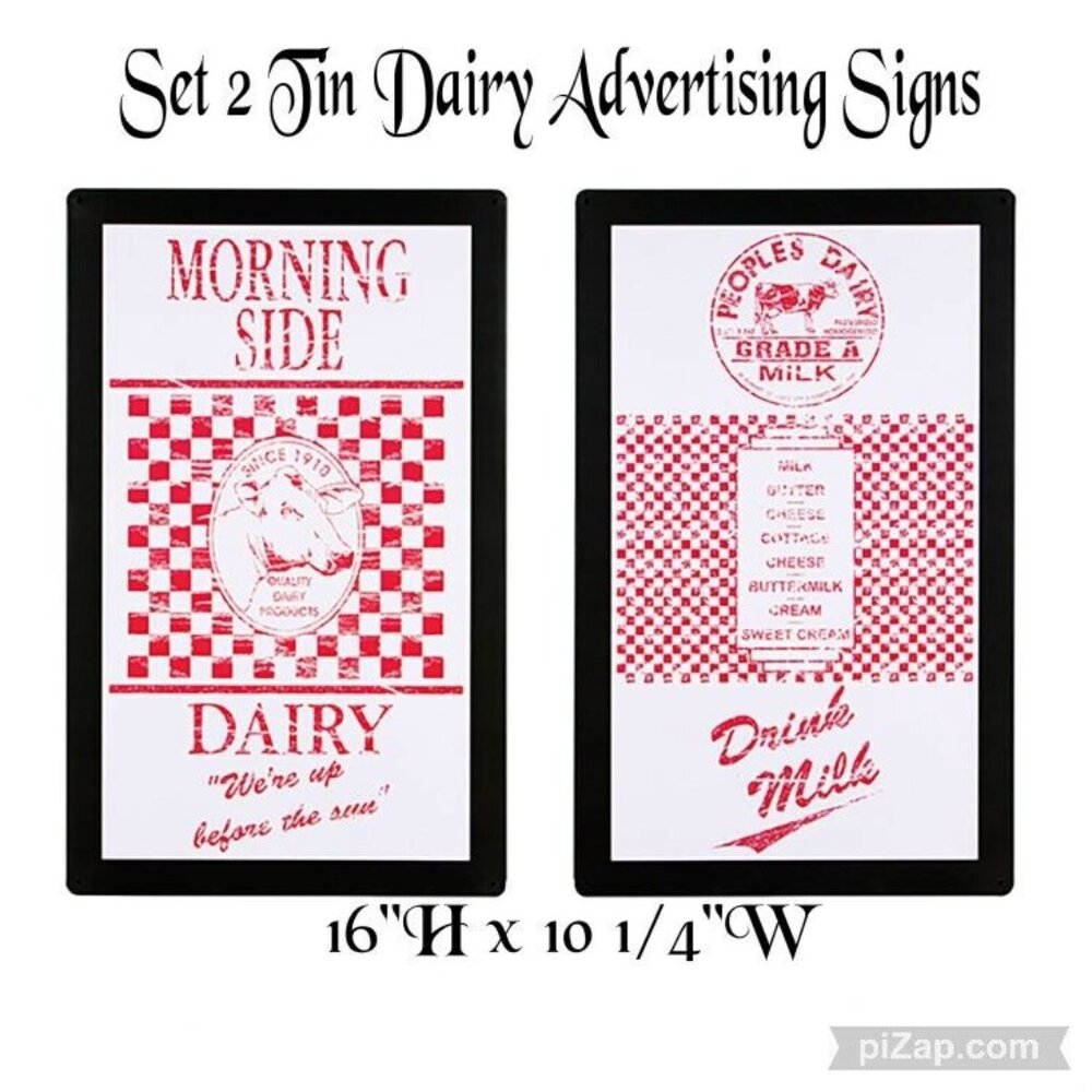 New Set 2 Metal Dairy Advertising Signs 16"H‎